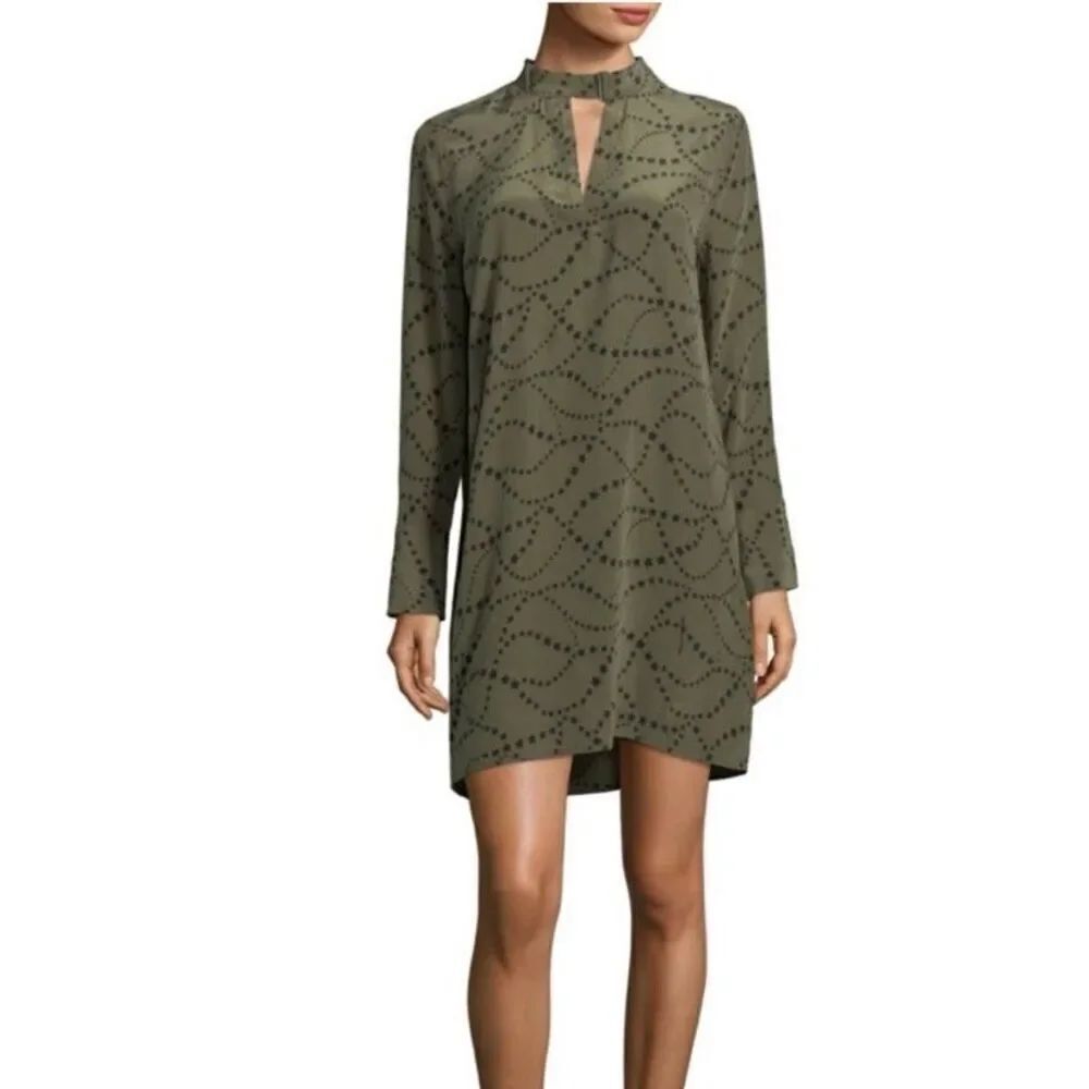 Equipment Cadence silk dress with stars size M olive green black